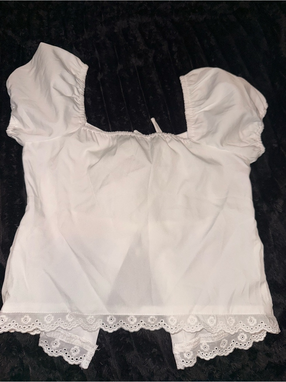 Whimsical White Lace Tie-Front Peasant Top - Picture 5 of 6